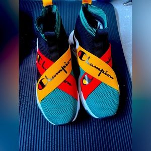 Champion shoes only been worn once. Size 9m. Great colors red, yellow, green